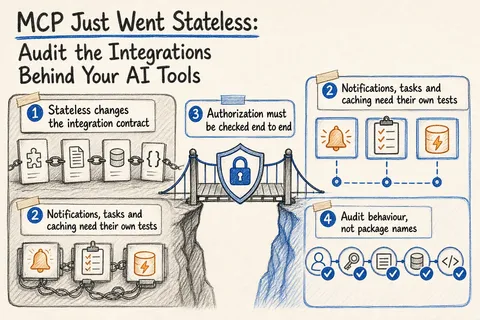 Illustrated infographic summarizing: MCP Just Went Stateless: Audit the Integrations Behind Your AI Tools