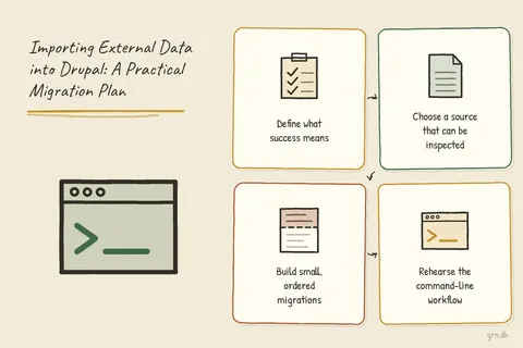 Illustrated infographic summarizing: Importing External Data into Drupal: A Practical Migration Plan