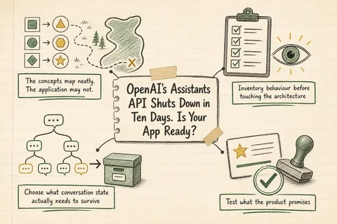 Illustrated infographic summarizing: OpenAI’s Assistants API Shuts Down in Ten Days. Is Your App Ready?