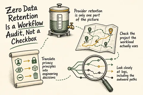 Illustrated infographic summarizing: Zero Data Retention Is a Workflow Audit, Not a Checkbox