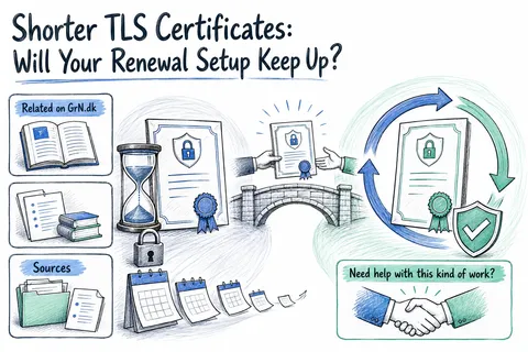 Illustrated infographic summarizing: Shorter TLS Certificates: Will Your Renewal Setup Keep Up?
