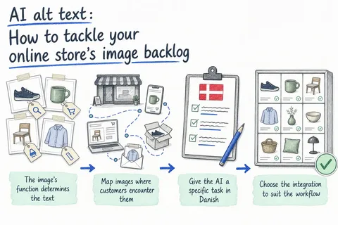 Illustrated infographic summarizing: AI alt text: How to tackle your online store’s image backlog