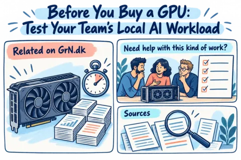 Illustrated infographic summarizing: Before You Buy a GPU: Test Your Team’s Local AI Workload