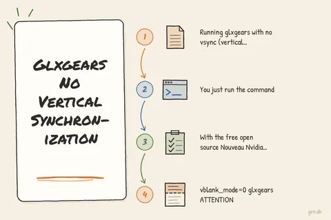 Illustrated infographic summarizing: Glxgears No Vertical Synchronization