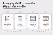 Illustrated infographic summarizing: Debugging WordPress on a Live Site: A Safer Workflow