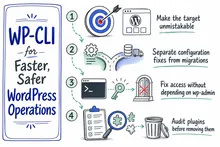 Illustrated infographic summarizing: WP-CLI for Faster, Safer WordPress Operations