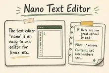 Illustrated infographic summarizing: Nano Text Editor