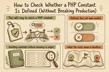 Illustrated infographic summarizing: How to Check Whether a PHP Constant Is Defined (Without Breaking Production)