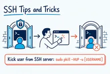 Illustrated infographic summarizing: SSH Tips and Tricks