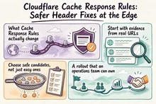 Illustrated infographic summarizing: Cloudflare Cache Response Rules: Safer Header Fixes at the Edge