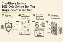 Illustrated infographic summarizing: Cloudflare’s Enforce DNS-Only Switch: Test Your Origin Before an Incident