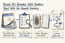 Illustrated infographic summarizing: Drupal 10's December 2026 Deadline: Start With the Upgrade Inventory