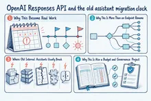 Illustrated infographic summarizing: OpenAI Responses API and the old assistant migration clock