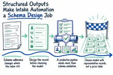 Illustrated infographic summarizing: Structured Outputs Make Intake Automation a Schema Design Job