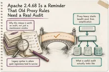 Illustrated infographic summarizing: Apache 2.4.68 Is a Reminder That Old Proxy Rules Need a Real Audit