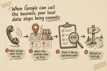 Illustrated infographic summarizing: When Google can call the business, your local data stops being cosmetic