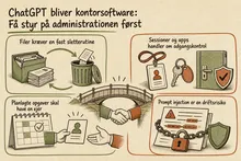 Illustreret infografik, der opsummerer: ChatGPT bliver kontorsoftware: Få styr på administrationen først