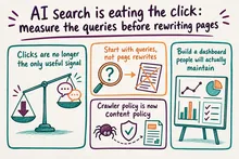 Illustrated infographic summarizing: AI search is eating the click: measure the queries before rewriting pages