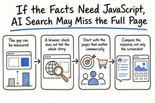 Hand-drawn sketch infographic summarizing: If the Facts Need JavaScript, AI Search May Miss the Full Page