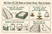 Illustrated infographic summarizing: Not Every AI Job Needs an Instant Answer: Batch the Backlog