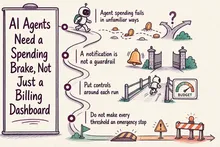 Illustrated infographic summarizing: AI Agents Need a Spending Brake, Not Just a Billing Dashboard