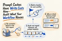 Illustrated infographic summarizing: Prompt Caches Have Write Costs Now—Audit What Your Workflow Reuses