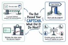 Illustrated infographic summarizing: The Bot Passed Your CAPTCHA. What Did It Do Next?
