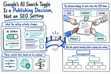 Illustrated infographic summarizing: Google’s AI Search Toggle Is a Publishing Decision, Not an SEO Setting
