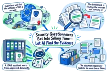 Illustrated infographic summarizing: Security Questionnaires Eat Into Selling Time—Let AI Find the Evidence