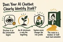 Illustrated infographic summarizing: Does Your AI Chatbot Clearly Identify Itself?