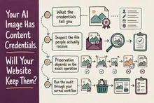 Illustrated infographic summarizing: Your AI Image Has Content Credentials. Will Your Website Keep Them?