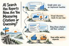 Illustrated infographic summarizing: AI Search Has Reports Now. Are You Measuring Citations or Guessing?