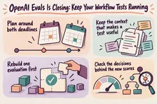 Illustrated infographic summarizing: OpenAI Evals Is Closing: Keep Your Workflow Tests Running