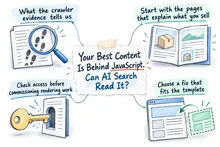 Illustrated infographic summarizing: Your Best Content Is Behind JavaScript. Can AI Search Read It?