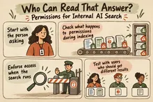 Illustrated infographic summarizing: Who Can Read That Answer? Permissions for Internal AI Search