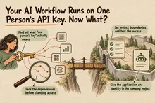 Illustrated infographic summarizing: Your AI Workflow Runs on One Person’s API Key. Now What?