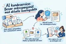 Illustreret infografik, der opsummerer: AI kundeservice: Besvar ordrespørgsmål med aktuelle leveringsdata