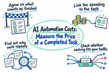 Illustrated infographic summarizing: AI Automation Costs: Measure the Price of a Completed Task